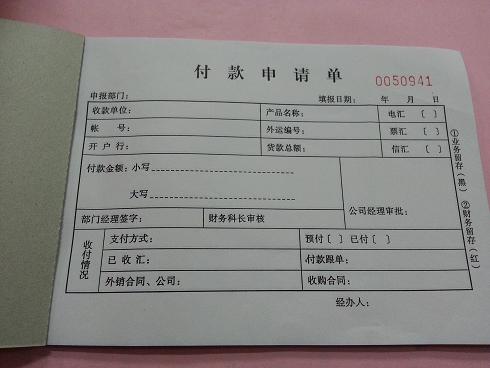 二联 无碳复写 付款申请单 付款凭证 付款单 定制印刷 合肥办公用品